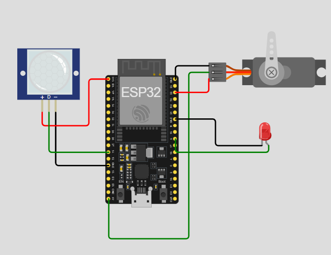 Schematic diagram showing an Arduino connected to an LED and a push button.